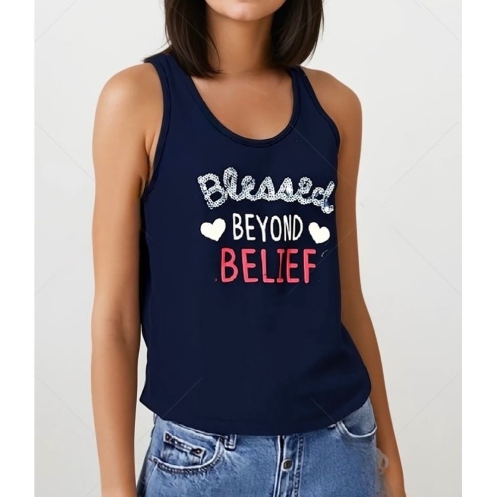 Mentally Exhausted "Blessed Beyond Belief" Black Tank‎ Top Razorback Tee 2X NWOT